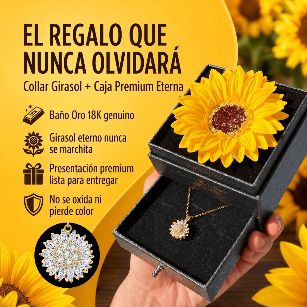 Collar Girasol En Baño De Oro 18K + Caja de Regalo Premium 🎁